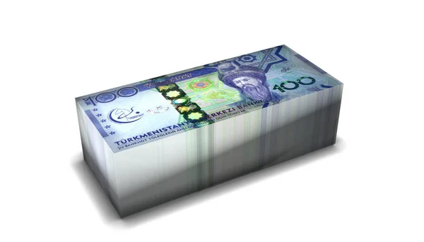 Turkmenistan Manat Money Stack Fundo Branco — Fotografia de Stock