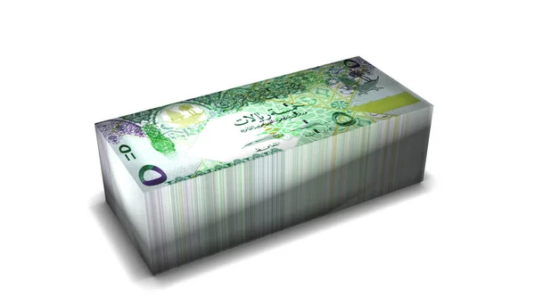 Qatar Riyals Banknotes Money Stack White Background — Stock Photo, Image