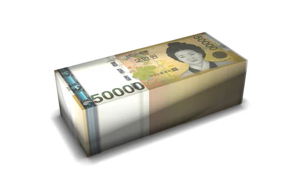 Южная Корея Выиграла Стопку Банкнот Белом Фоне — стоковое фото