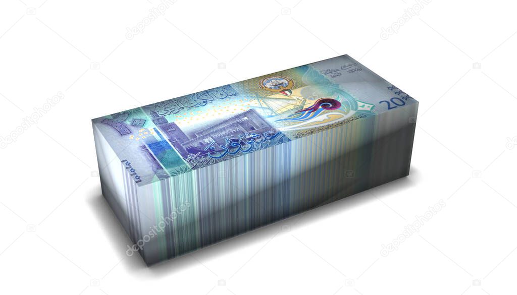 Kuwait Dinars Banknotes Money Stack on White Background
