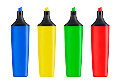 İşaretleri parlak renkte görünür. İşaretleyicileri renkli. Vektör çizim. Photorealism.