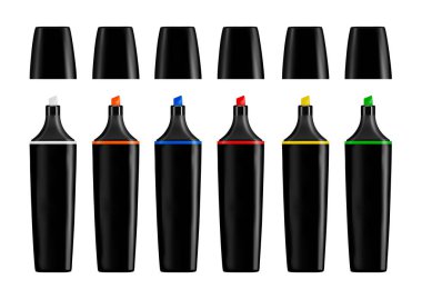 İşaretleri parlak renkte görünür. İşaretleyicileri renkli. Vektör çizim.