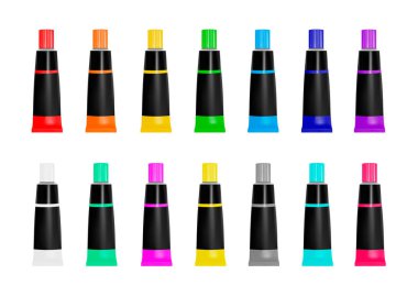 Farklı renklerde boya tüpleri. Vektör çizim.