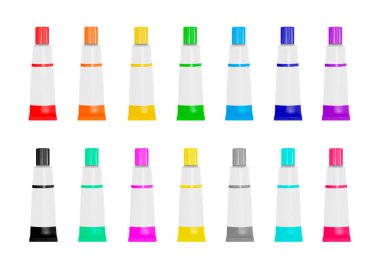 Farklı renklerde boya tüpleri. Vektör çizim.