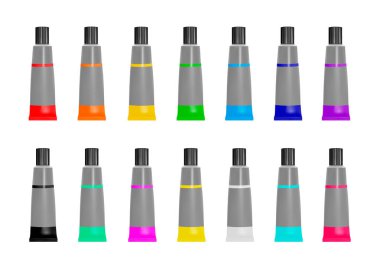 Farklı renklerde boya tüpleri. Vektör çizim.