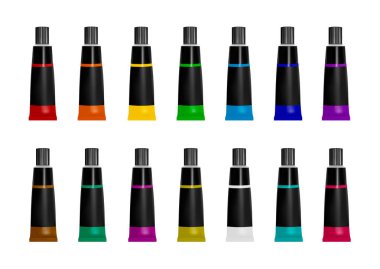 Farklı renklerde boya tüpleri. Vektör çizim.