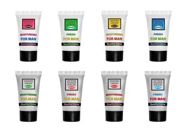 Tıraş köpüğü ve tıraş kremi kümesi. Vektör çizim.