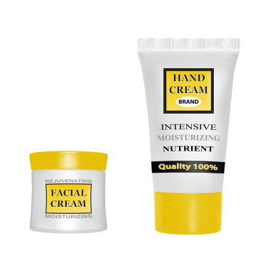 Anti-aging yüz kremi. El nemlendirici krem. Krem ambalaj vektör çizim.