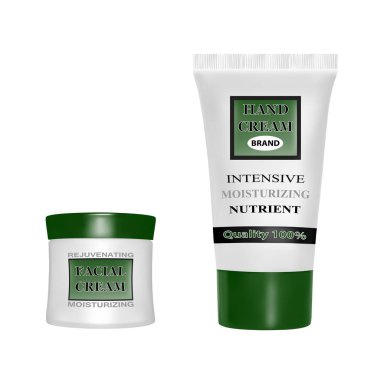 Anti-aging yüz kremi. El nemlendirici krem. Krem ambalaj vektör çizim.