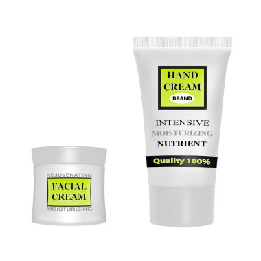 Anti-aging yüz kremi. El nemlendirici krem. Krem ambalaj vektör çizim.