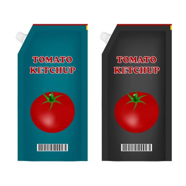 Ambalaj Domates ketçap vektör. Beyaz arka plan üzerinde domates ketçap. Vektör çizim.