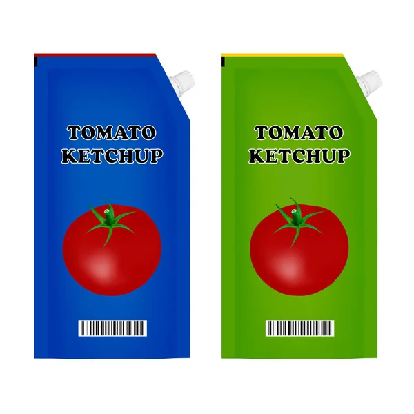 ベクターのトマト ケチャップの包装 白い背景の上のトマト ケチャップ ベクトル図 — ストックベクタ
