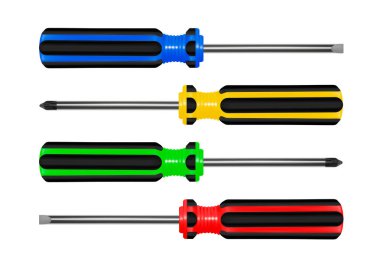 Beyaz arka plan üzerinde izole Tornavidalar. Tornavida vektör. Düz ve Phillips tornavida.