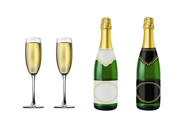 Champagnefles Vector Witte Achtergrond Champagne Glas Vector Witte Achtergrond — Stockvector