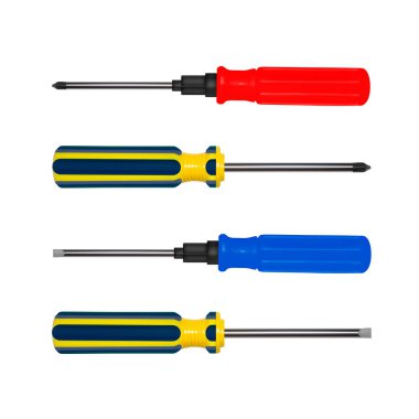 Beyaz arka plan üzerinde izole Screwdriversscrewdrivers. Tornavida vektör. Beyaz arka plan üzerinde izole. Tornavida vektör.