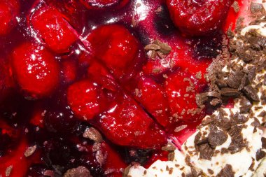 Meyveli pasta krema ve çikolata ile. Meyve pasta arka plan.