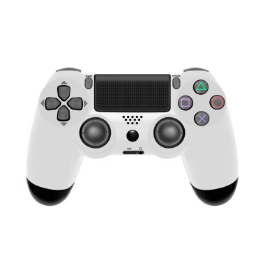 Gamepad oyun konsolu için. Beyaz arka plan üzerinde izole oyun kumandası. Vektör çizim. Foto-gerçekçi oyun çubuğu.