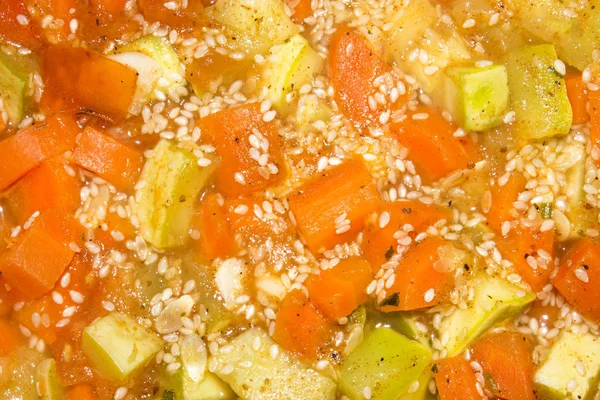 Gemüseeintopf Geschmorte Zucchini Mit Sesamsamen — Stockfoto