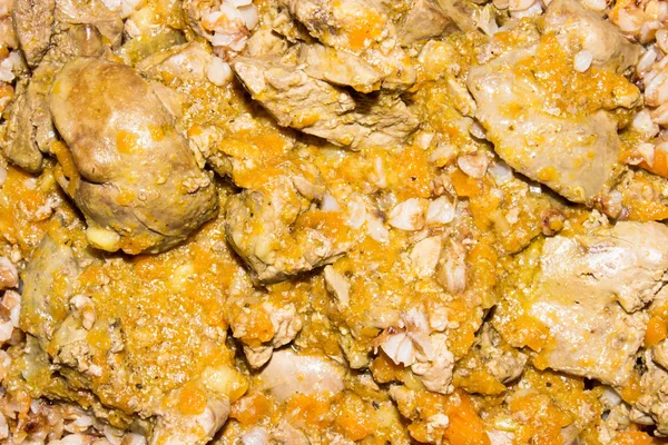 Porridge Grano Saraceno Con Fegato Sfondo Grano Saraceno Con Carne — Foto Stock