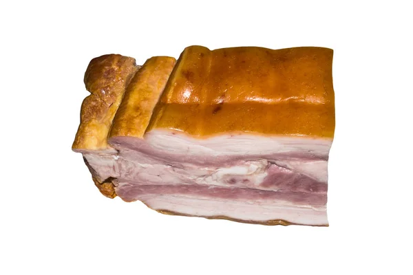 ベーコンは 白い背景にスモーク ベーコンは 白い背景で隔離 豚バラ肉の部分 — ストック写真