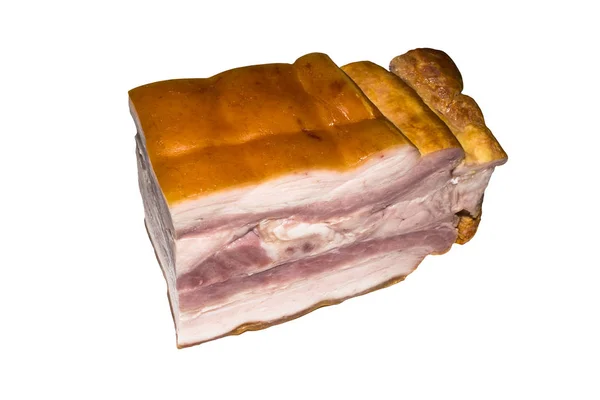 Bacon Fumado Fundo Branco Bacon Isolado Fundo Branco Pedaço Barriga — Fotografia de Stock