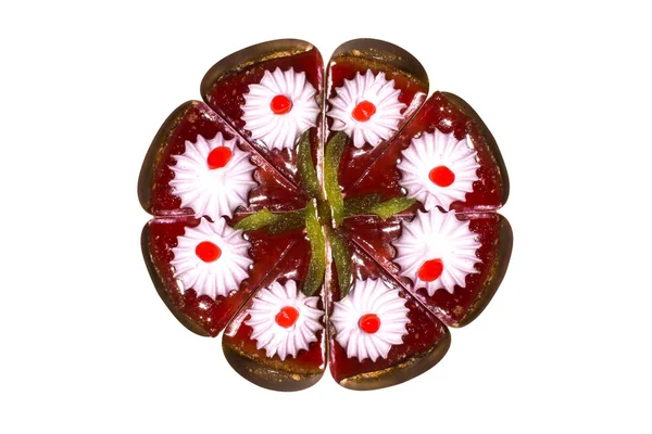 Frukt Tårta Med Grädde Bitar Fruktkaka — Stockfoto