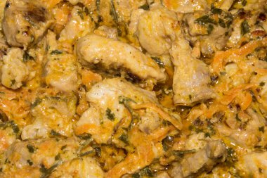 Soslu et dilimleri arka plan. Rosto et sos ile.