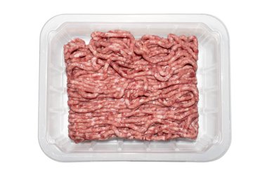 Kıyma bir şeffaf plastik kap içinde.