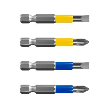 Elektrikli matkap veya vektör beyaz zemin üzerine Akülü tornavida için bit. Cıvata ve vidalar vektör için bit.