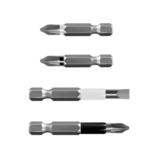 Bits Voor Elektrische Boor Draadloze Schroevendraaier Vector Witte Achtergrond Bits — Stockvector