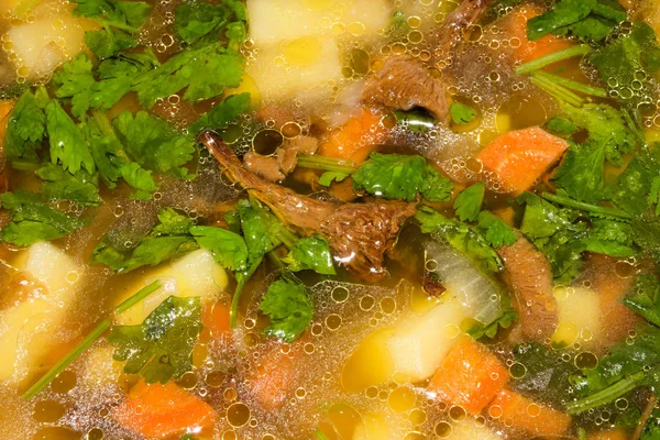 Sup Jamur Dengan Chanterelles Dan Herbs Background Sup Jamur — Stok Foto