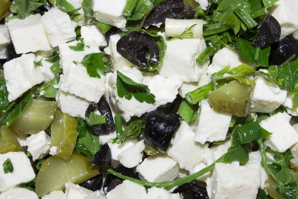 Salade Grecque Contexte Salade Grecque Salade Fromage Concombres Olives — Photo