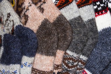 Hisse senedi çorap örme yün. Arka plan Sıcak yün çorap.