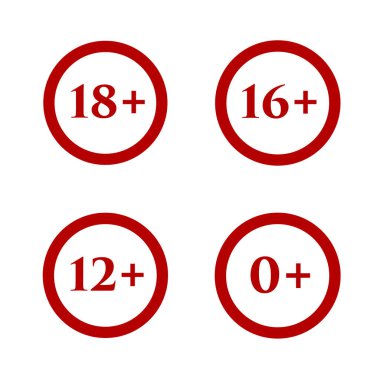 Beyaz arka plan üzerinde vektör işareti yaş sınırı.