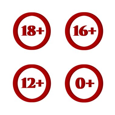 Beyaz arka plan üzerinde vektör işareti yaş sınırı.