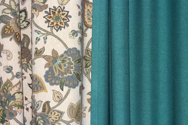 Texture of fabric and curtains.Curtains with flower patterns.
