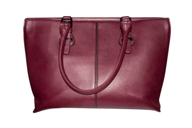 Bayan deri çanta beyaz arka plan üzerinde kulplu.