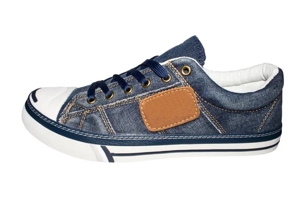 Sneakers Denim Isolerad Vit Bakgrund — Stockfoto