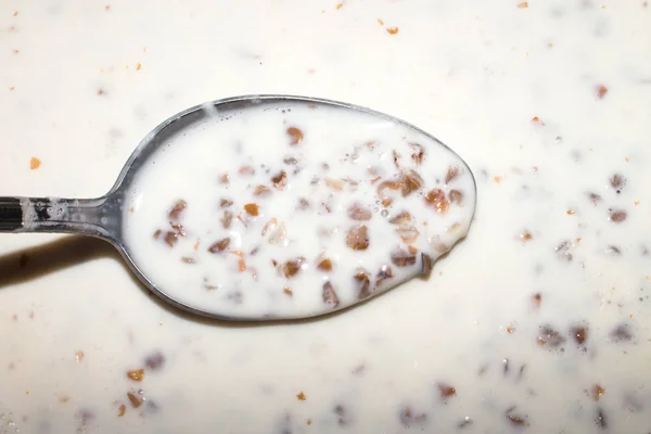 Buckwheat Porridge Milk Background Buckwheat Porridge Milk — Stock Photo, Image