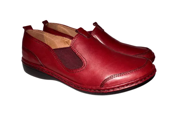 Sapatos Femininos Couro Vermelho Marrom — Fotografia de Stock