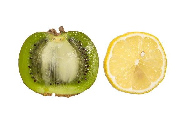 Kiwis Com Limão Isolado Fundo Branco — Fotografia de Stock