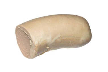 Beyaz arkaplanda karaciğer sosisi.