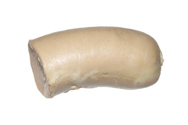 Beyaz arkaplanda karaciğer sosisi.