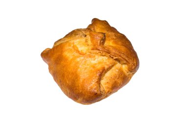 Dolgulu çörek zarfı. Beyaz bir arka plan üzerinde reçel ile topuz.