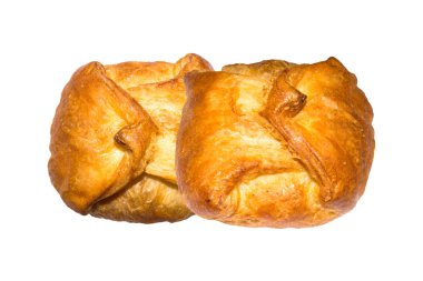 Dolgulu çörek zarfı. Beyaz bir arka plan üzerinde reçel ile topuz.