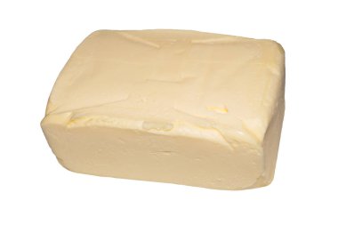 Beyaz bir arka plan üzerinde izole tereyağı bir parça.