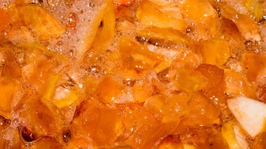 Elma reçeli hazırlanması. Apple reçelarka planı.