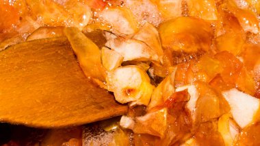 Elma reçeli hazırlanması. Apple reçelarka planı.