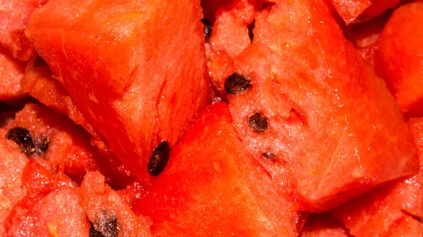 Rijpe Rode Watermeloen Textuur Van Rode Watermeloen Met Botten Achtergrond — Stockfoto