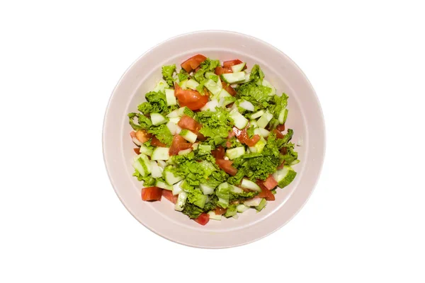 Ensalada Tomate Pepino Lechuga Ensalada Ligera Con Verduras Frescas Antecedentes —  Fotos de Stock